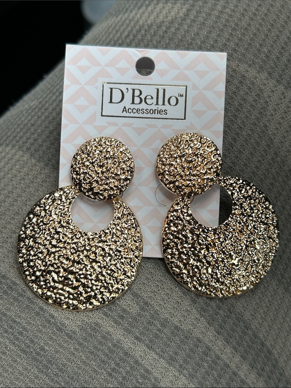 D'Bello Gold Textured Circle Drop Earrings
